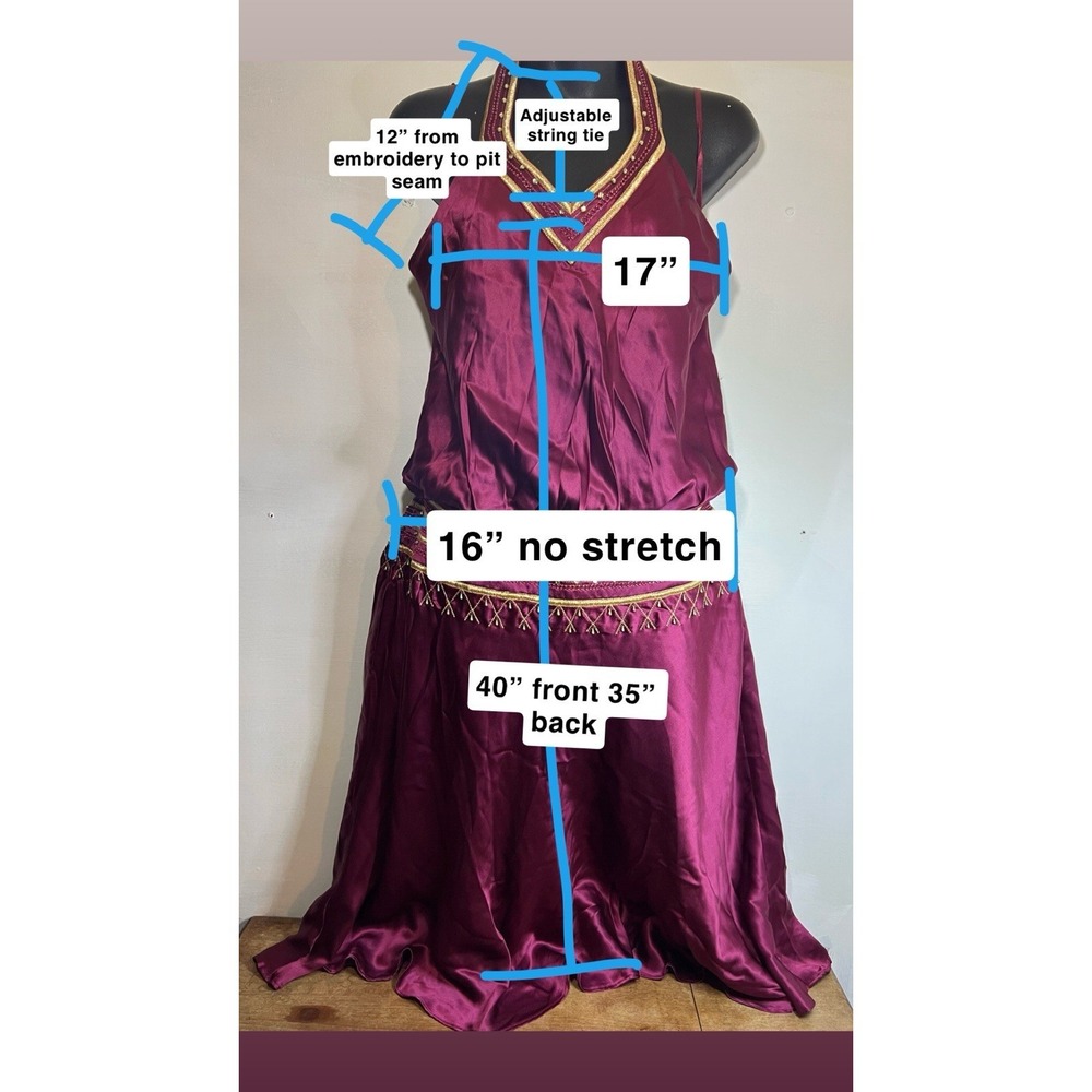 Vtg 80s 100% Silk SHELL Yves Collette Dress Red Beaded Embroidered Whimsigoth 10 - Picture 2 of 11